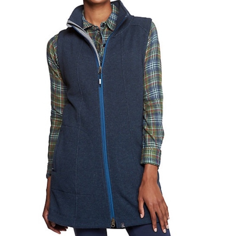 Toad&Co Arriva Navy Wool Long Sleeveless Vest Size Medium